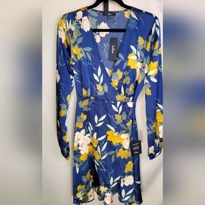 Lulu's Wrap Gold & Blue Floral Dress